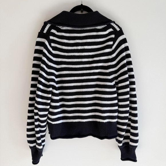 J.Crew Ribbed Button-Collar Sweater | Women’s Large | Black White Stripe - Picture 3 of 9